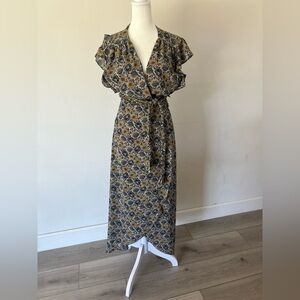 MISA Los Angeles Carolina Dress Floral Short Flutter Sleeve True Wrap Midi Dress